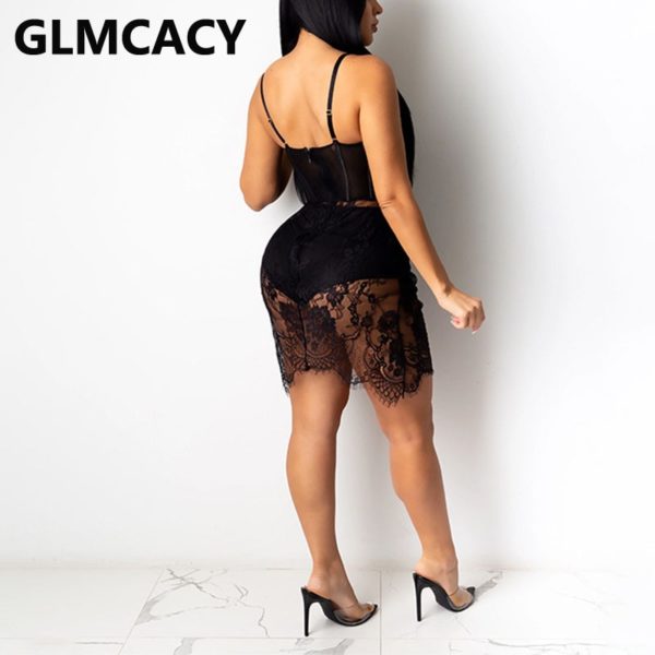 Řasa krajkový živůtek průsvitné síťované šaty - Obrázek 2